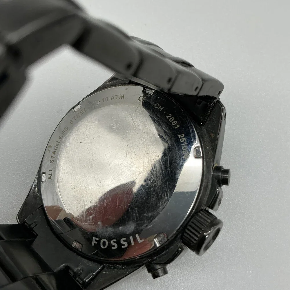 Fossil Decker CH-2607 Mens Watch 43mm Black Chronograph Stainless New Battery